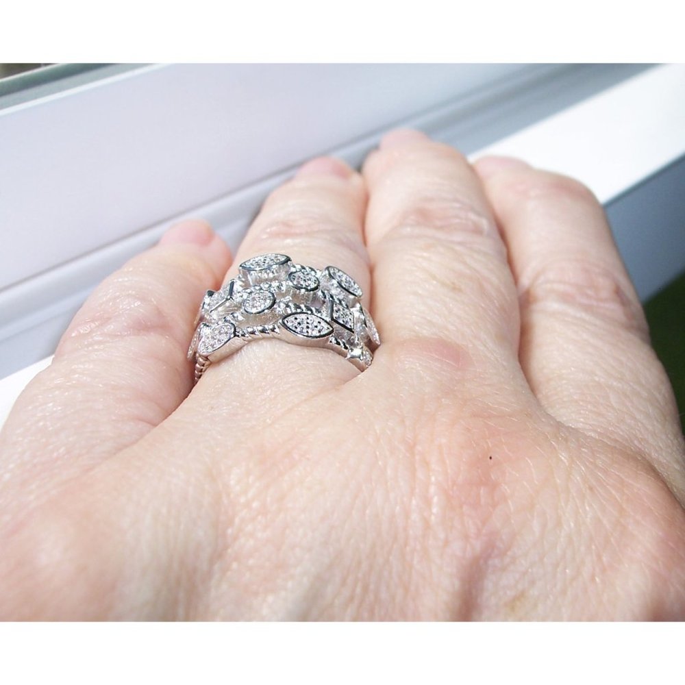 925 STERLING SILVER Unique Multi Shapes Design CZ Band Ring - Picture 6 of 16